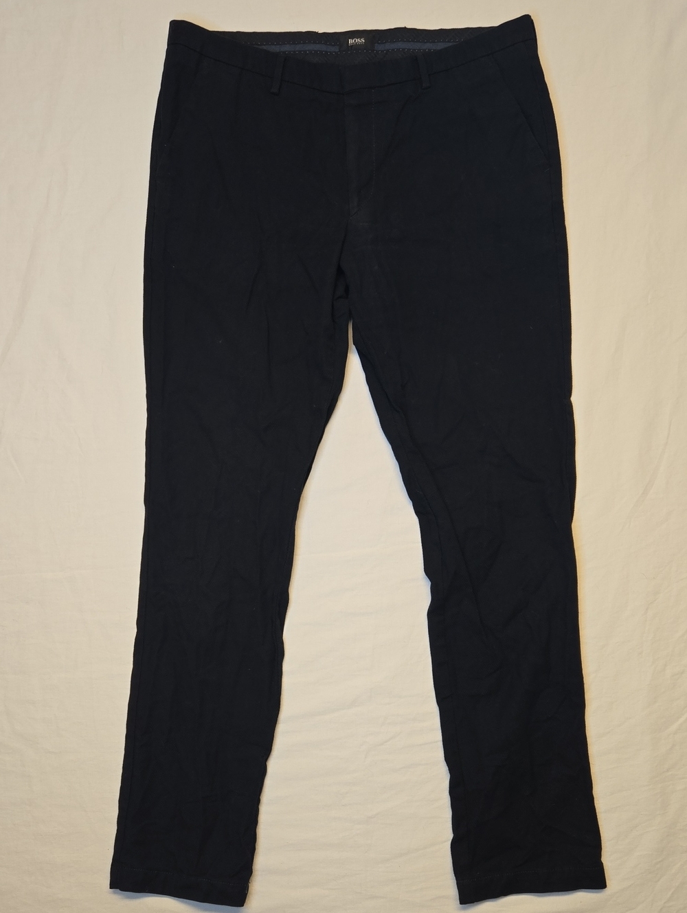 Hugo Boss Dark Navy Blue Kaito Slim Tapered Cotton Knit Style Chinos